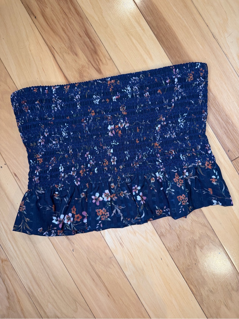 Tularosa Strapless Smocked Floral Tube Top Ruffle Hem Boho Festival